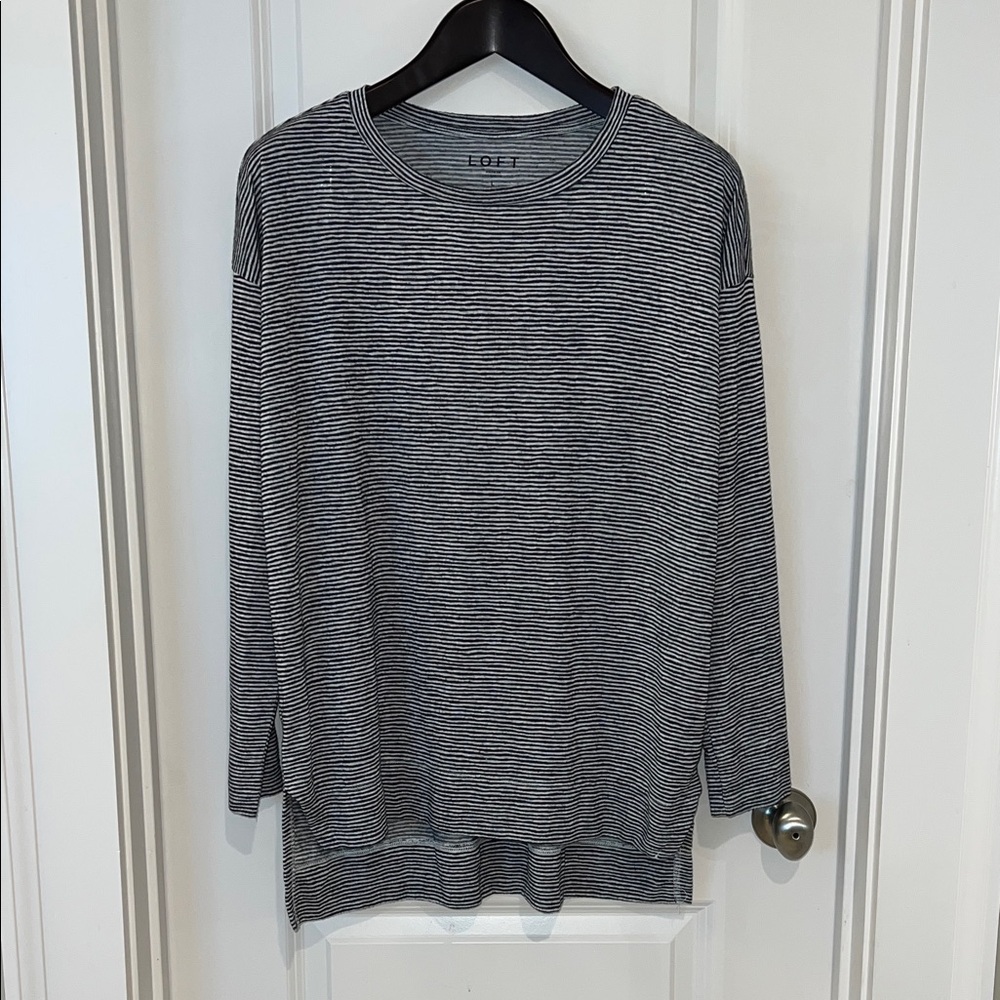 LOFT Black and White Striped Knit Top, size L